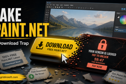 Fake Paint.NET download button turning into a lock-screen warning.