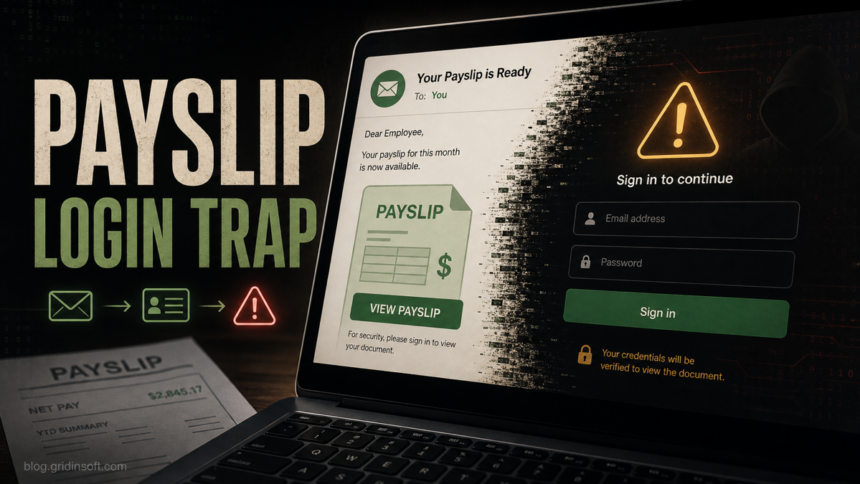 Fake payslip notification leading to a credential-stealing login page