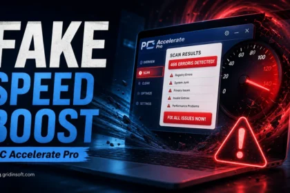 PC Accelerate Pro fake speed boost warning with scan results and danger sign
