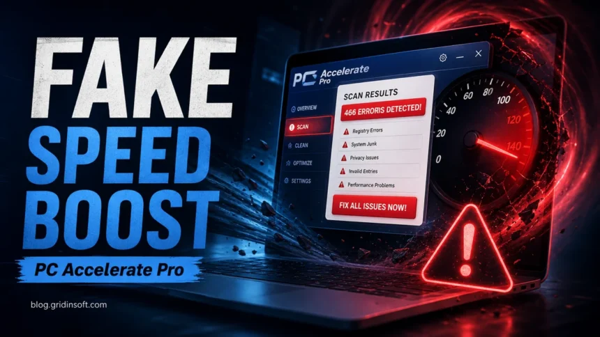 PC Accelerate Pro Removal Guide 1 PC Accelerate Pro fake speed boost warning with scan results and danger sign