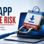 PC App Store risk removal poster showing an unwanted app store package being cleaned from a Windows laptop.