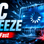 Frozen Windows PC with PC FREEZE warning and Fix It Fast text.