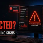 PC infected warning signs and suspicious activity dashboard