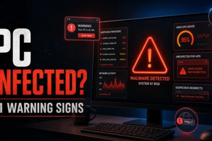 PC infected warning signs and suspicious activity dashboard