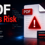 PDF Virus Risk: hidden links, embedded scripts, and potential malware in a PDF document.