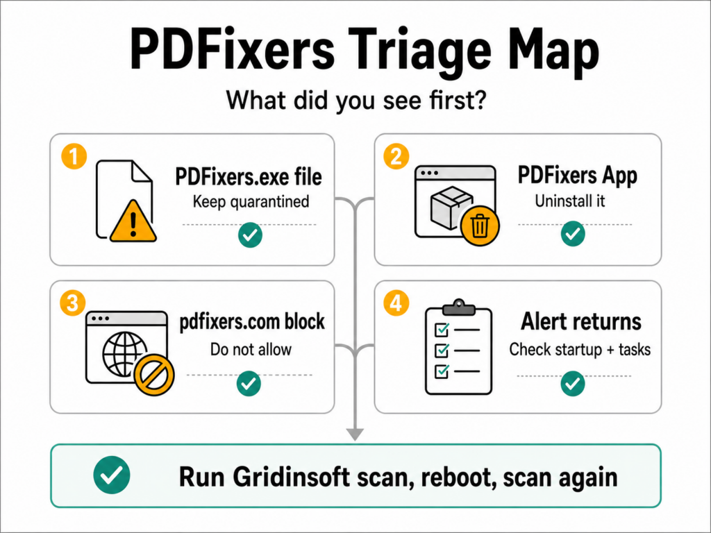 PDFixers.exe Alert: Cleanup Guide 2 PDFixers triage map for choosing the right cleanup path
