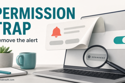 Light editorial poster showing a browser notification permission trap being removed.