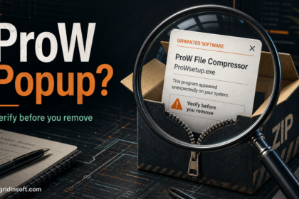 ProW File Compressor popup safety check with a ZIP archive and unwanted software warning.