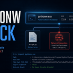 Editorial poster showing pythonw.exe process inspection and network check.