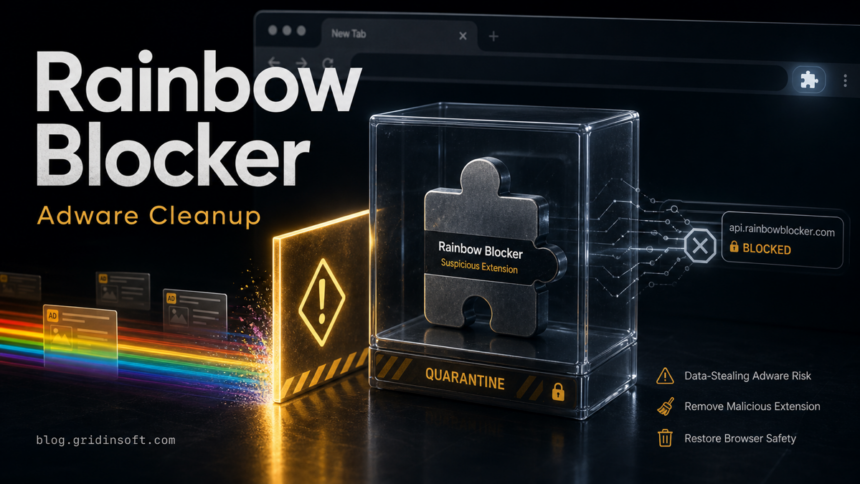 Rainbow Blocker Removal: Browser Adware Cleanup 1 Rainbow Blocker browser extension trapped as adware cleanup warning.