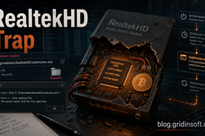 RealtekHD taskhostw.exe AutoIt error cleanup warning with a suspicious scheduled task and malware core.