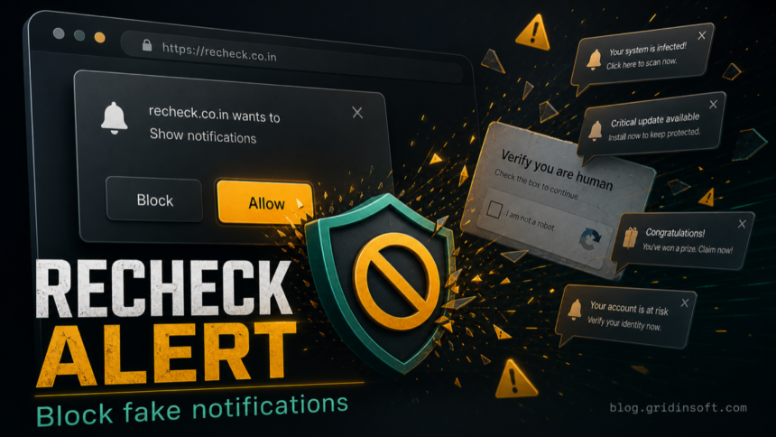 Browser notification prompt blocked to stop Recheck.co.in fake alerts.