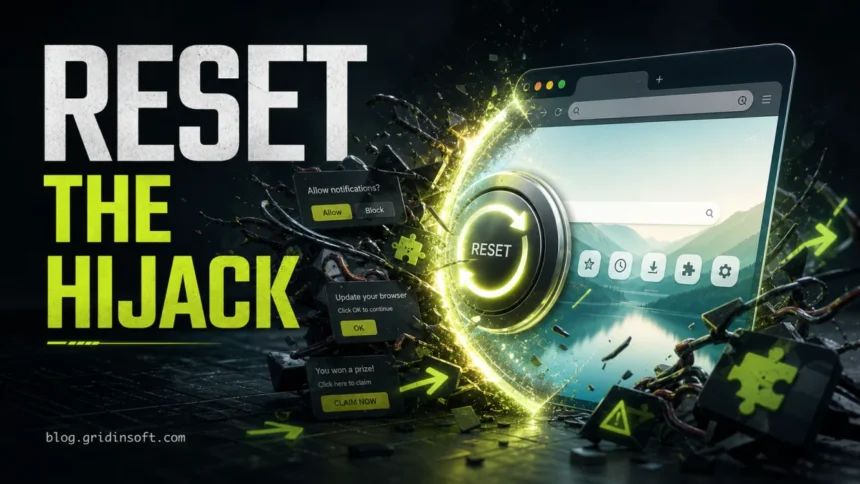 Browser reset breaking a hijacker loop and fake pop-ups