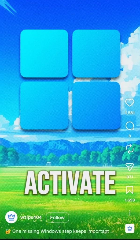 Example short-form video lure showing a Windows activation-style tutorial from ReversingLabs research