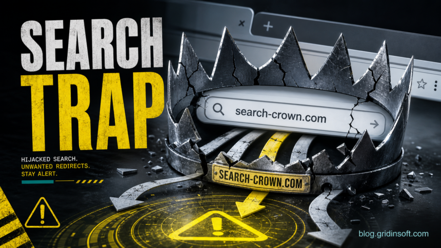 A browser search box caught in a Search-crown.com redirect trap.