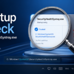 SecurityHealthSystray.exe startup check with trusted Windows path and suspicious copy warning.