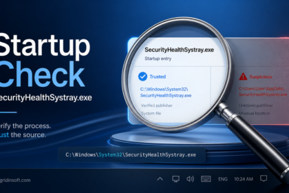 SecurityHealthSystray.exe startup check with trusted Windows path and suspicious copy warning.