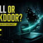 Reverse shell vs backdoor concept with an outbound shell connection and hidden persistence door.