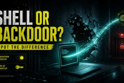 Reverse shell vs backdoor concept with an outbound shell connection and hidden persistence door.