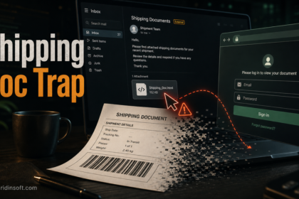 Fake shipping document phishing email with HTML attachment and login trap