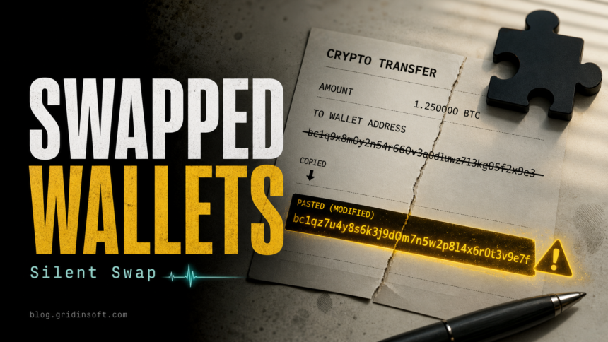 Silent Swap crypto clipper replacing a copied wallet address
