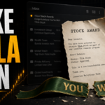 Fake TSLA stock award email warning with a suspicious prize letter and inbox alert