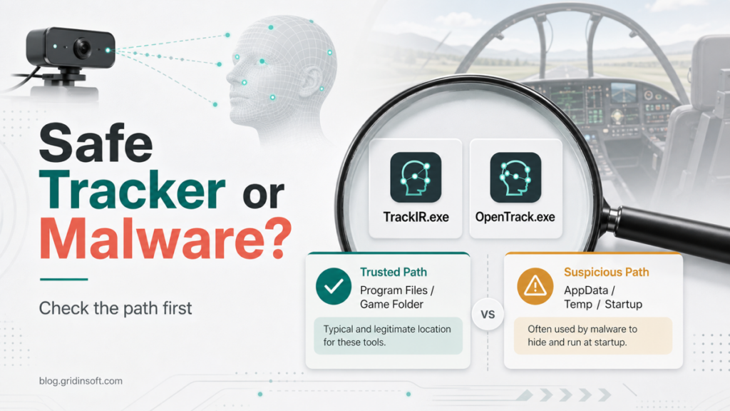 TrackIR.exe and OpenTrack.exe safety check comparing trusted and suspicious file paths