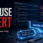 Editorial image showing Trojan:JS/Obfuse.NF!MTB as a hidden PowerShell alert blocked by security controls.