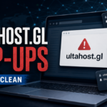 Editorial poster about blocking Ultahost.gl browser pop-ups and notification spam.