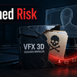 Cracked VFX software package with a DLL warning trail, illustrating VFXmed download risk.