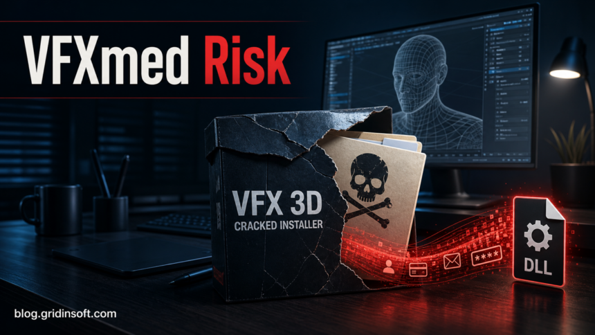 VFXmed Virus Warning 1 Cracked VFX software package with a DLL warning trail, illustrating VFXmed download risk.