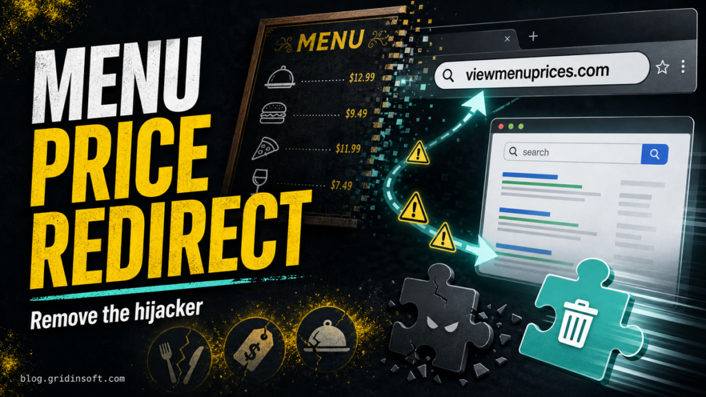 Viewmenuprices.com browser redirect cleanup illustration.