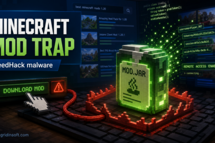 Editorial image showing a malicious Minecraft mod JAR trap for WeedHack malware.