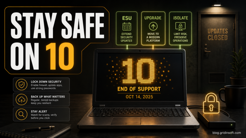 Windows 10 after end of support security choices: ESU, upgrade, or isolate.