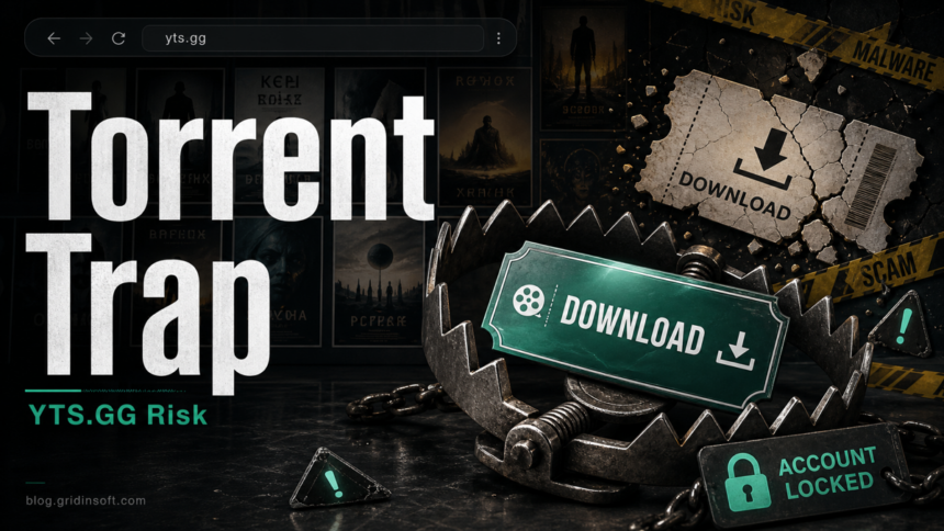 YTS.GG scam risk poster showing a torrent download trap.