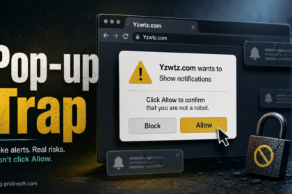 Yzwtz.com pop-up trap showing a fake notification prompt.