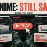 Current 9Anime clone safety check with fake play, redirect, notification, and download warnings.