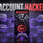 Account Hacked poster with a broken account vault and urgent session timer.
