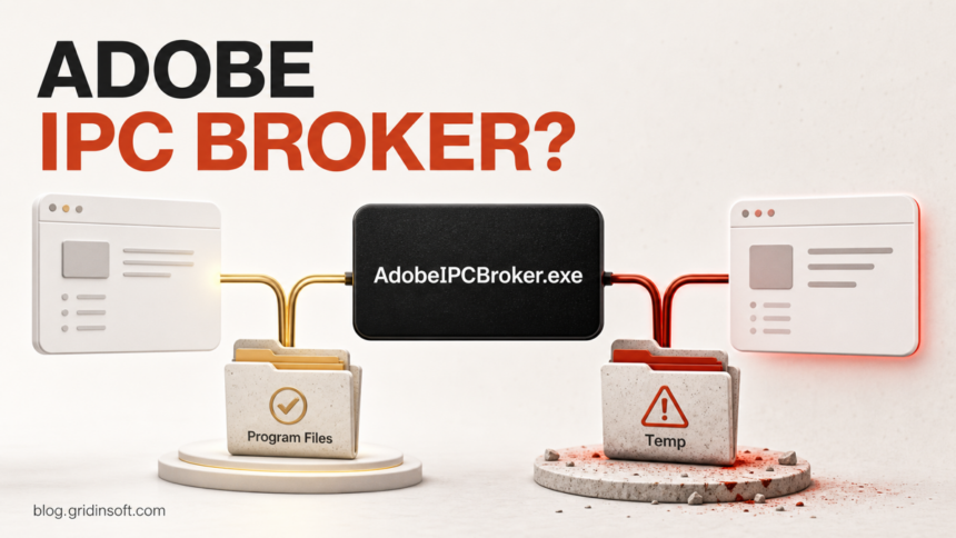 AdobeIPCBroker.exe in an Adobe Program Files folder compared with a suspicious Temp copy.