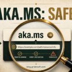 Magnifying glass revealing the destination behind an aka.ms Microsoft short link.