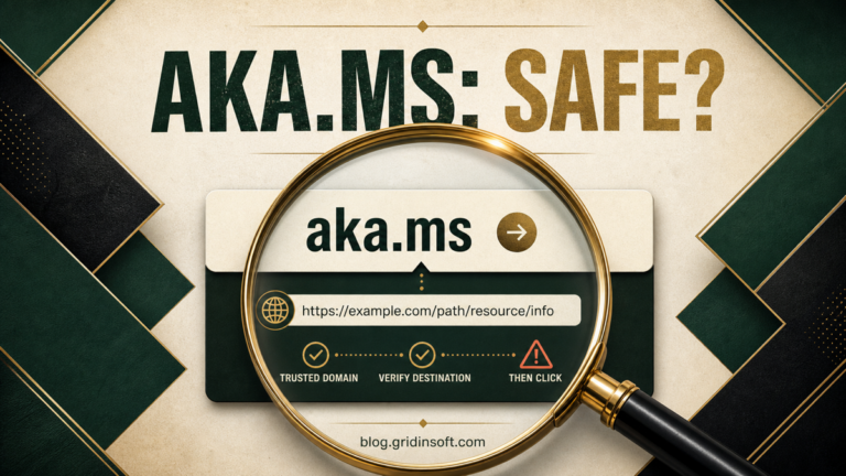 Magnifying glass revealing the destination behind an aka.ms Microsoft short link.