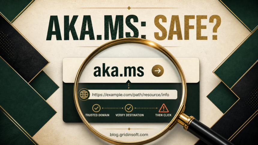 What Is aka.ms? Is It Safe? How to Check Microsoft Short Links 1 Magnifying glass revealing the destination behind an aka.ms Microsoft short link.
