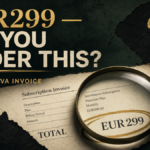 Magnifying glass over an unexpected Astrolonova EUR299 subscription invoice.