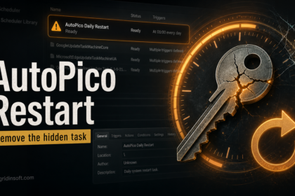 AutoPico Daily Restart scheduled task warning with a cracked activation key and restart timer.