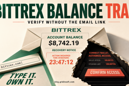 Bittrex balance recovery email splitting into a safe manual login path and a risky wallet authorization trap.