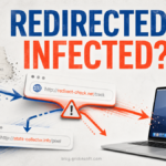 Old project link branching through suspicious redirects toward a Mac, asking whether the device was infected.