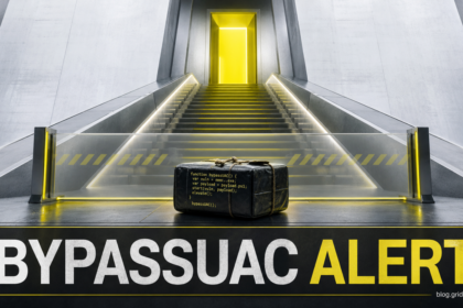 A BypassUAC warning blocks a suspicious script from crossing an elevated Windows permission boundary.