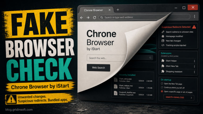 Fake browser warning for Chrone Browser by iStart.