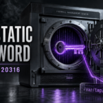 A steel firewall management vault is opened by a glowing static password key beside the CVE-2026-20316 identifier.