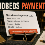 Fake Cloudbeds Payment Details email shown as a $720 hotel reservation phishing trap.